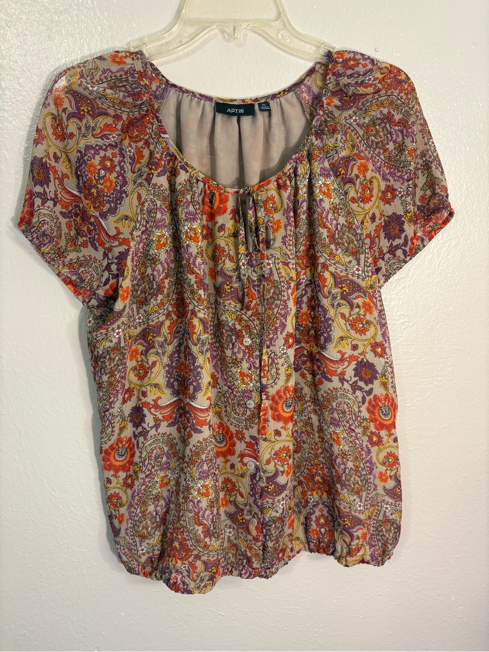 Apt 9 fall purple orange floral paisley blouse top gathered career size XL
